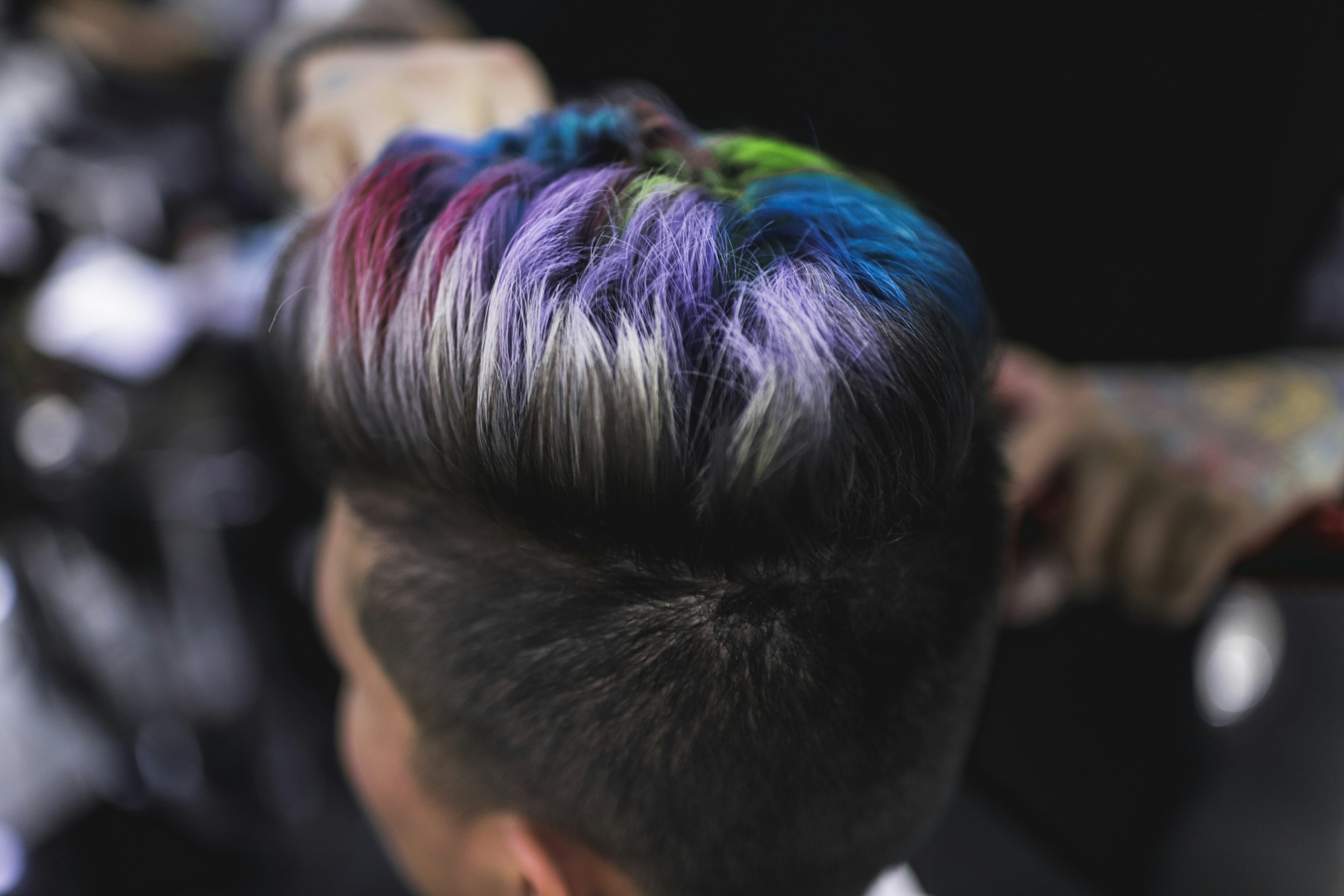Multicolored hair strands in close-up detail