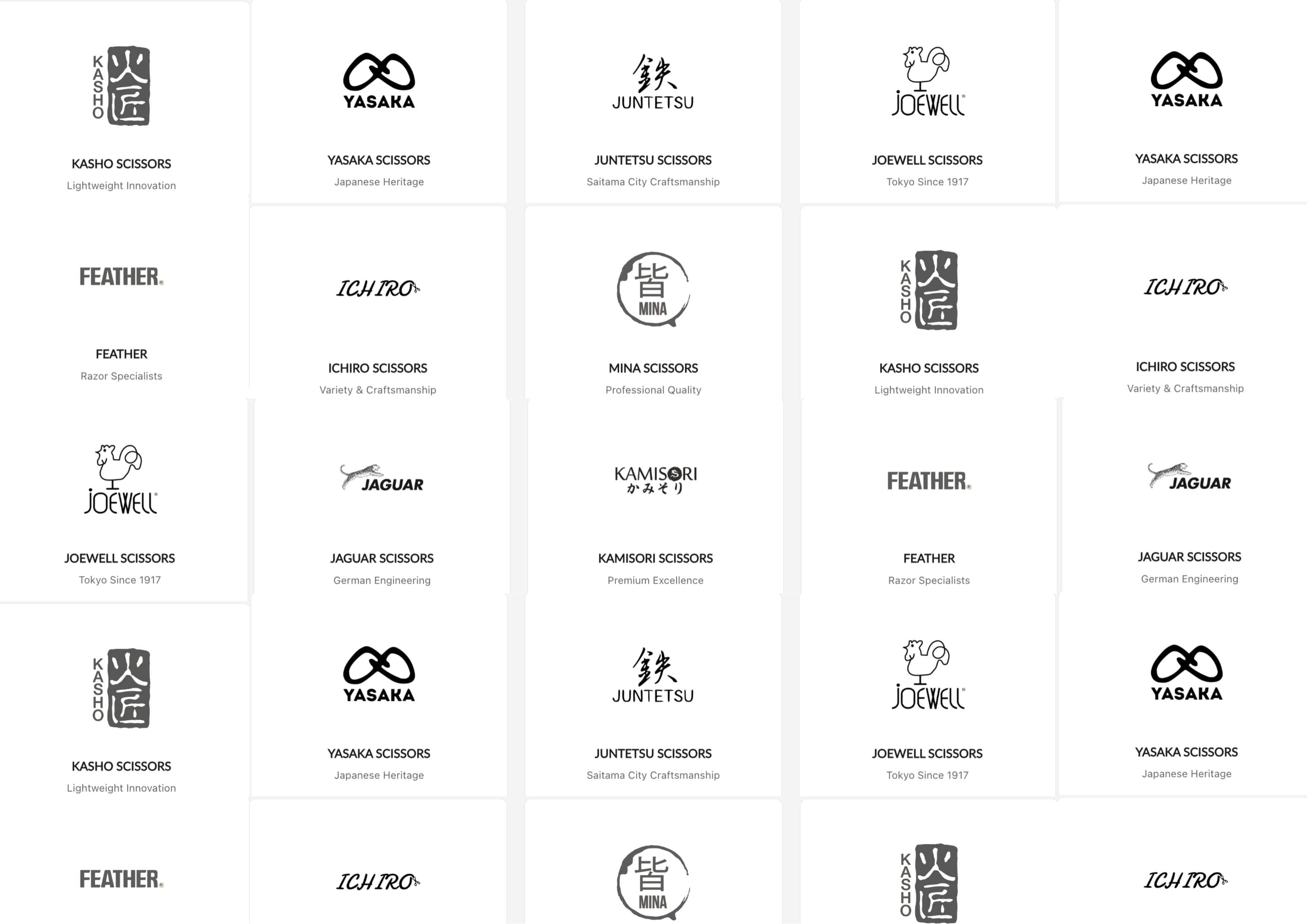 Professional hair scissors brands showcase with Japanese and German premium cutting tools