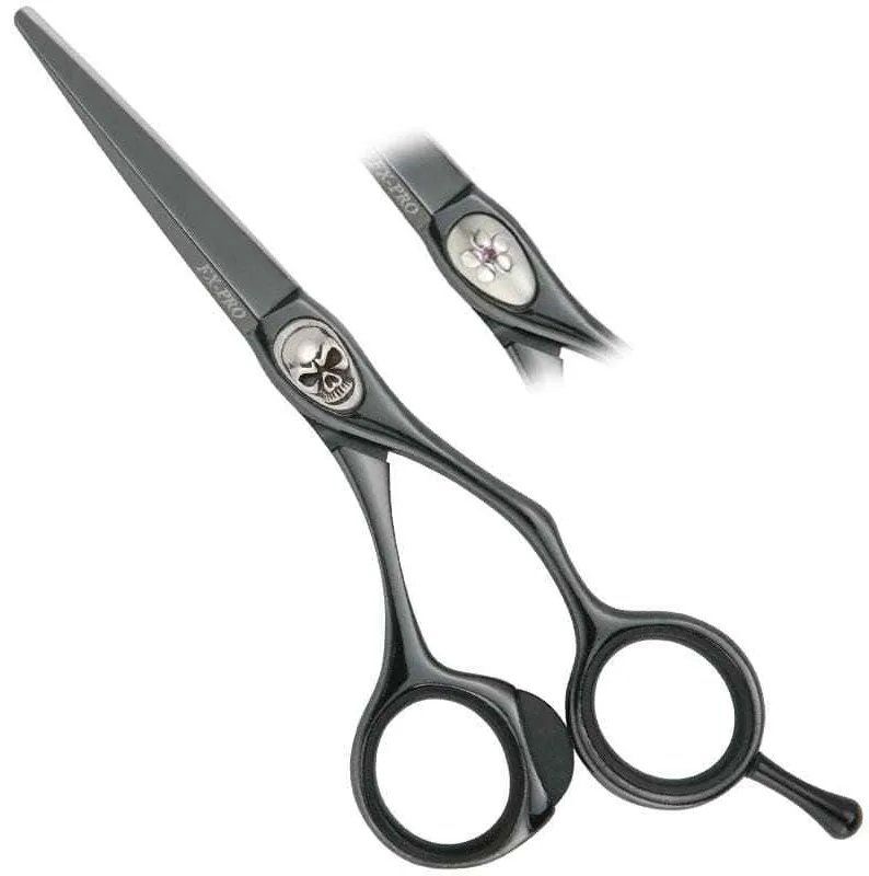 Joewell FX Pro Black Titanium Skull Hair Cutting Scissors