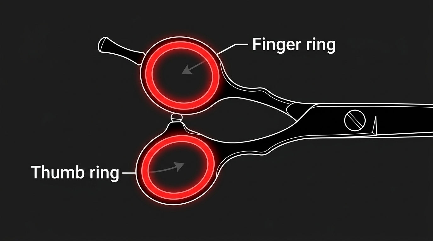 Simplified orientation diagram highlighting the two handle-ring openings on an unbranded shear.