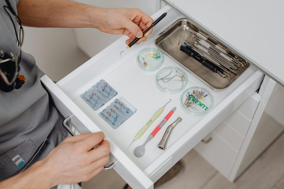 Professional hairdressing tools organized for daily care routine