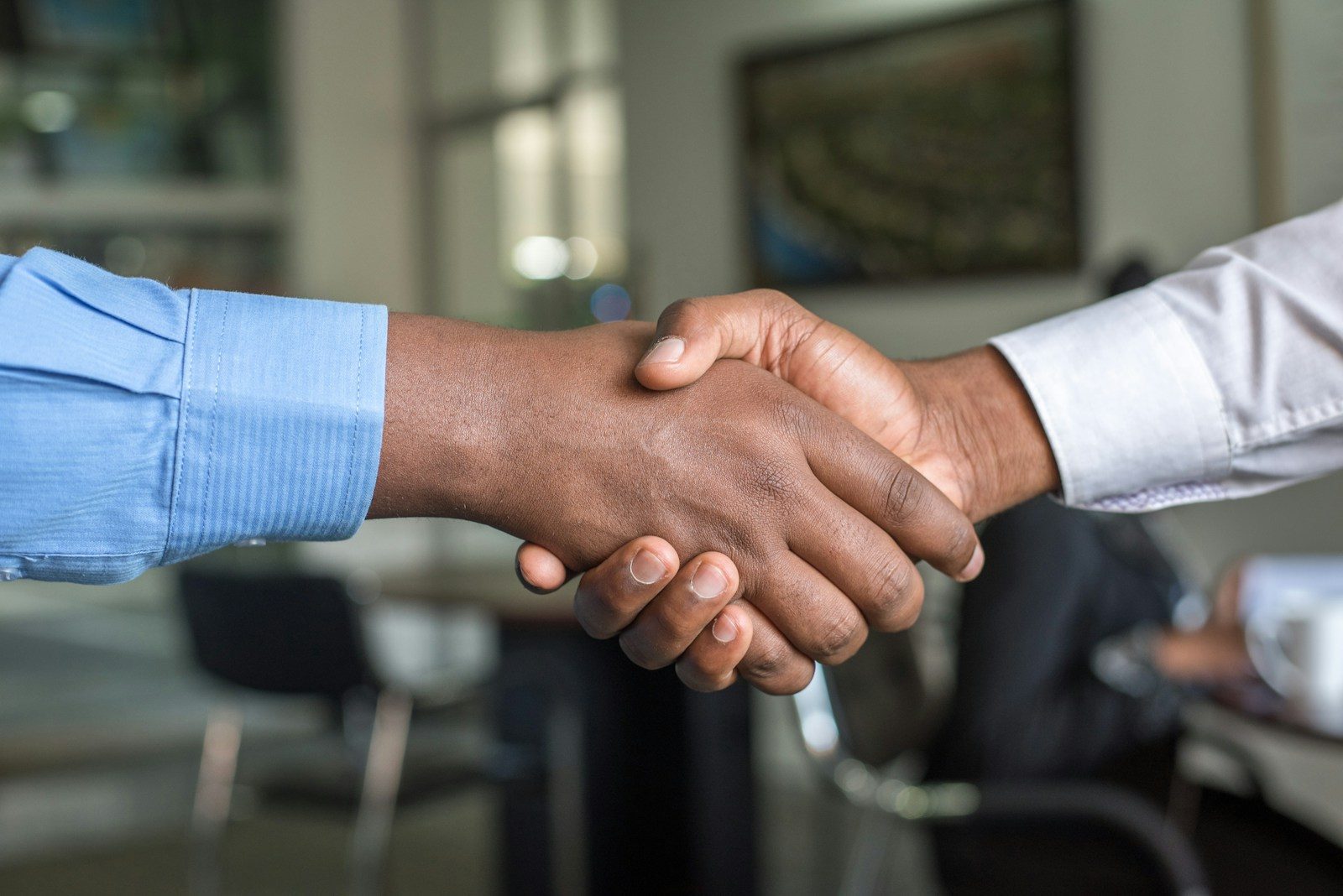 Two business partners shaking hands over a deal