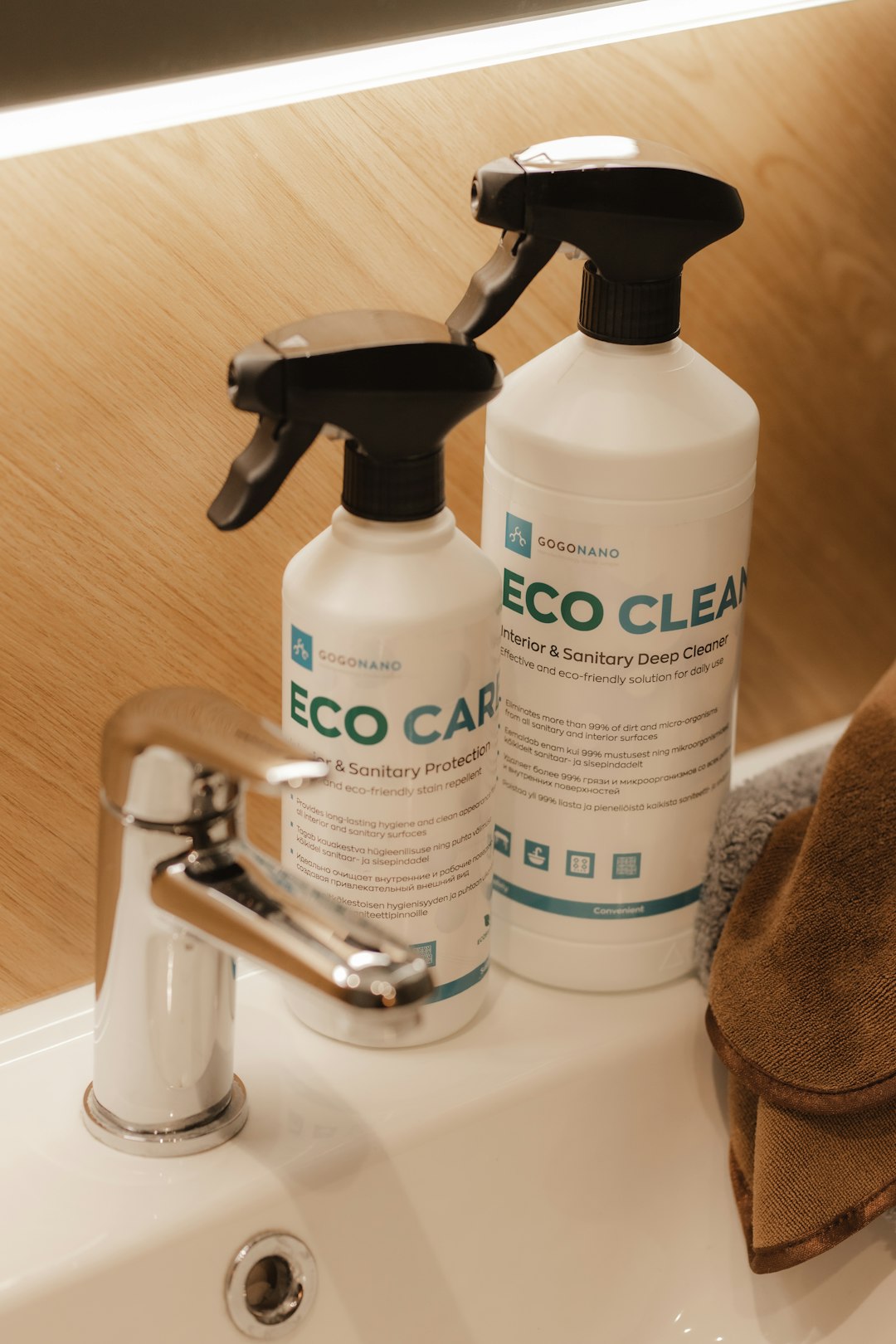 Stylist cleaning tools with eco-friendly spray bottles