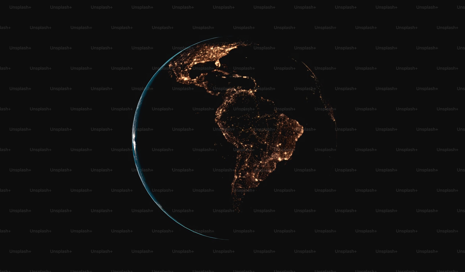 Global network lights connecting continents at night
